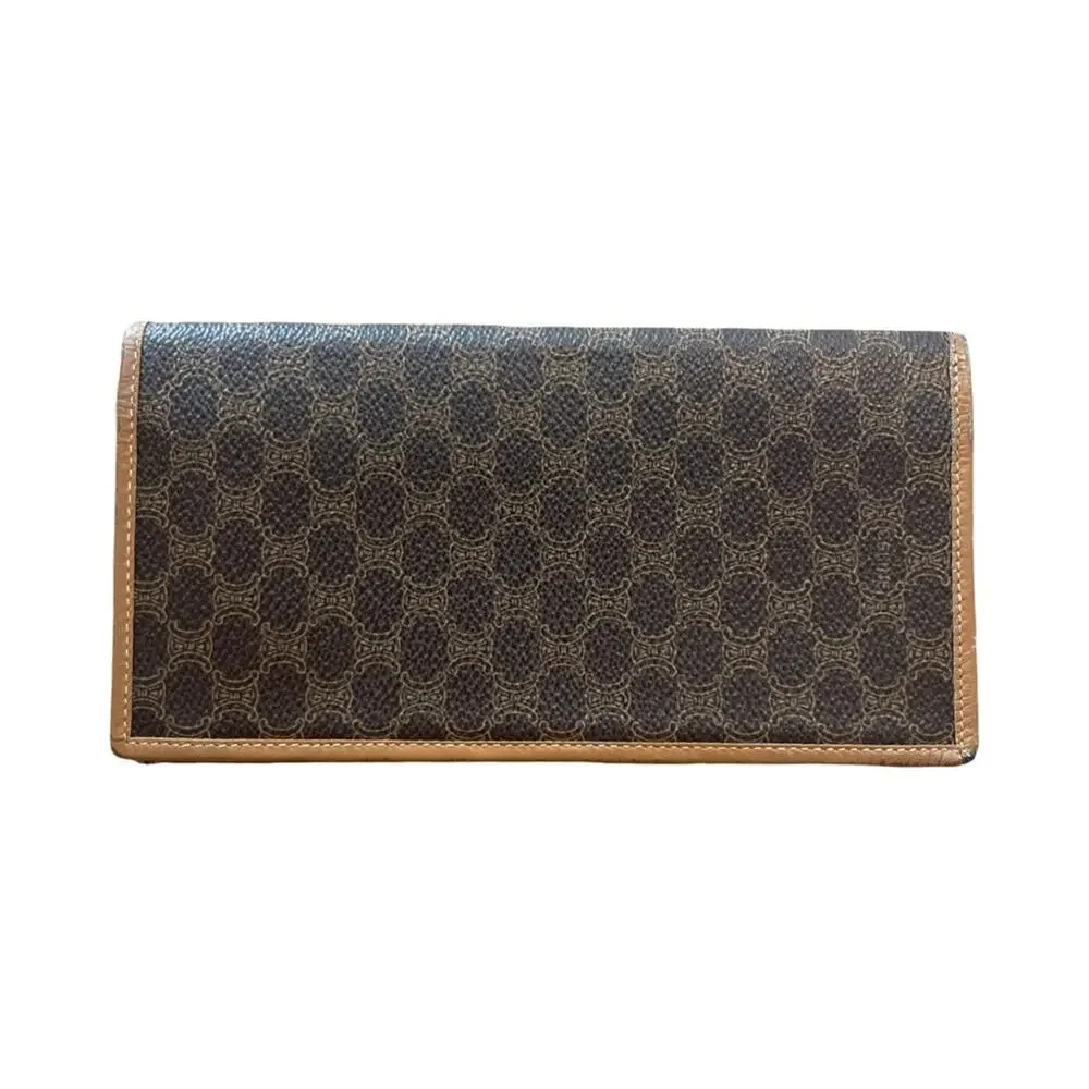 Vintage Celine Macadam Long Wallet Tan Leather & Canvas Made in Italy - Picture 3 of 15
